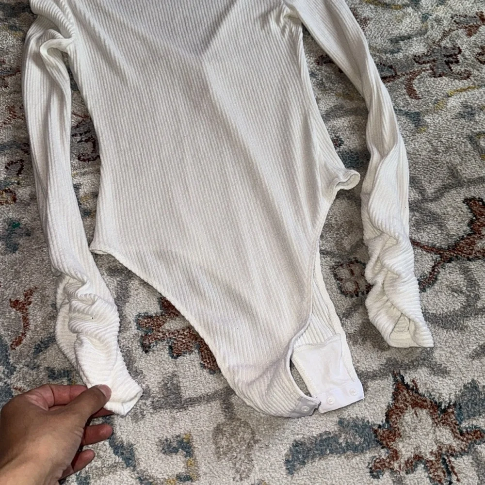 Intimately Free People Cozy Up With Me Ribbed Deep V Neck Bodysuit Ivory M